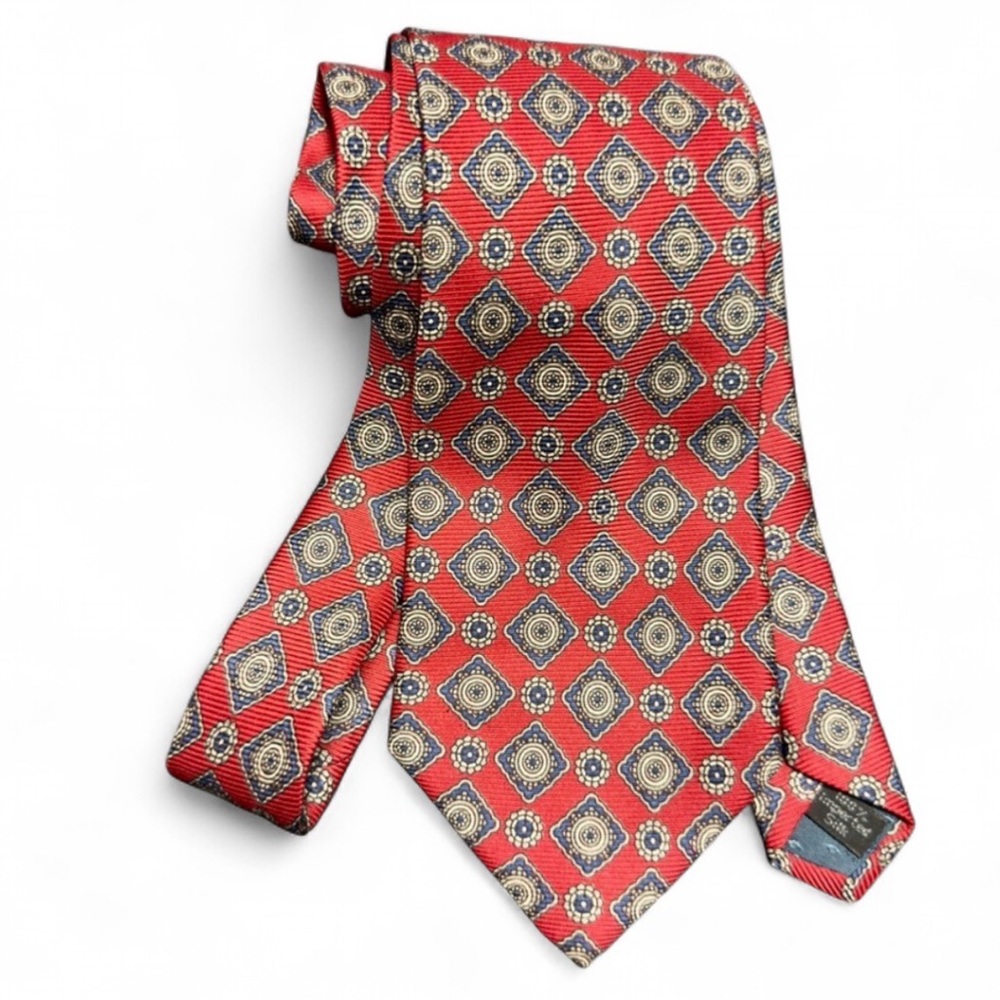 Mario Valentino Red and Gold Geometric Tie